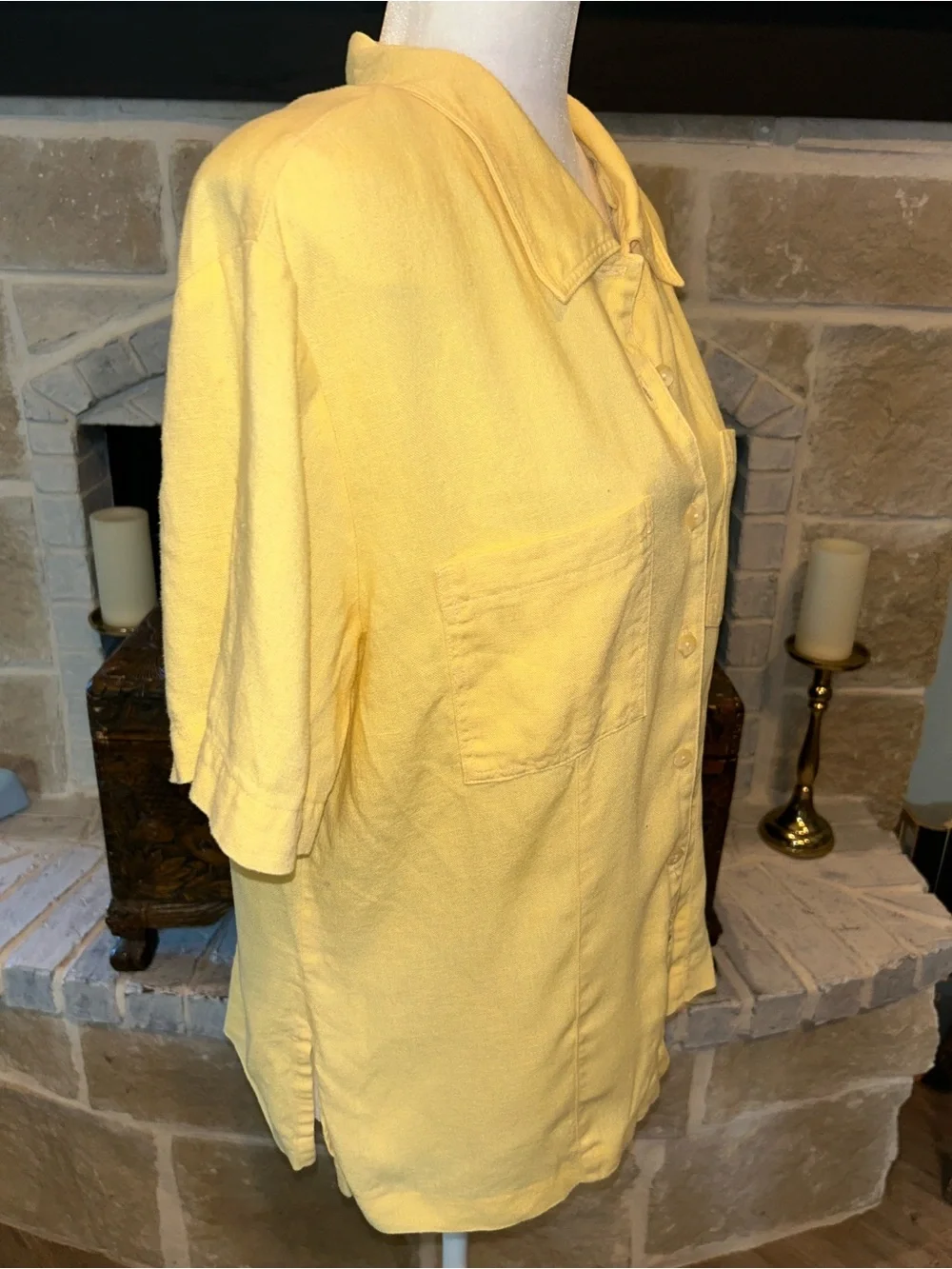Sharon Young Sunny Yellow Short-Sleeve Linen Button-Front Shirt- Made in The USA - Picture 7 of 10